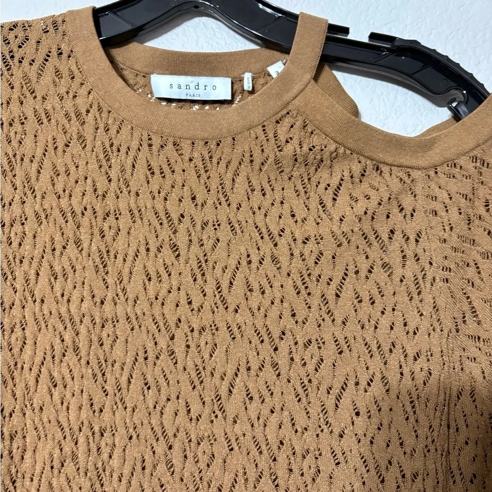 Sandro Brown, Sepia Cold-Shoulder Open Knit Jumper Sweater Long Sleeve S 3/US 8
